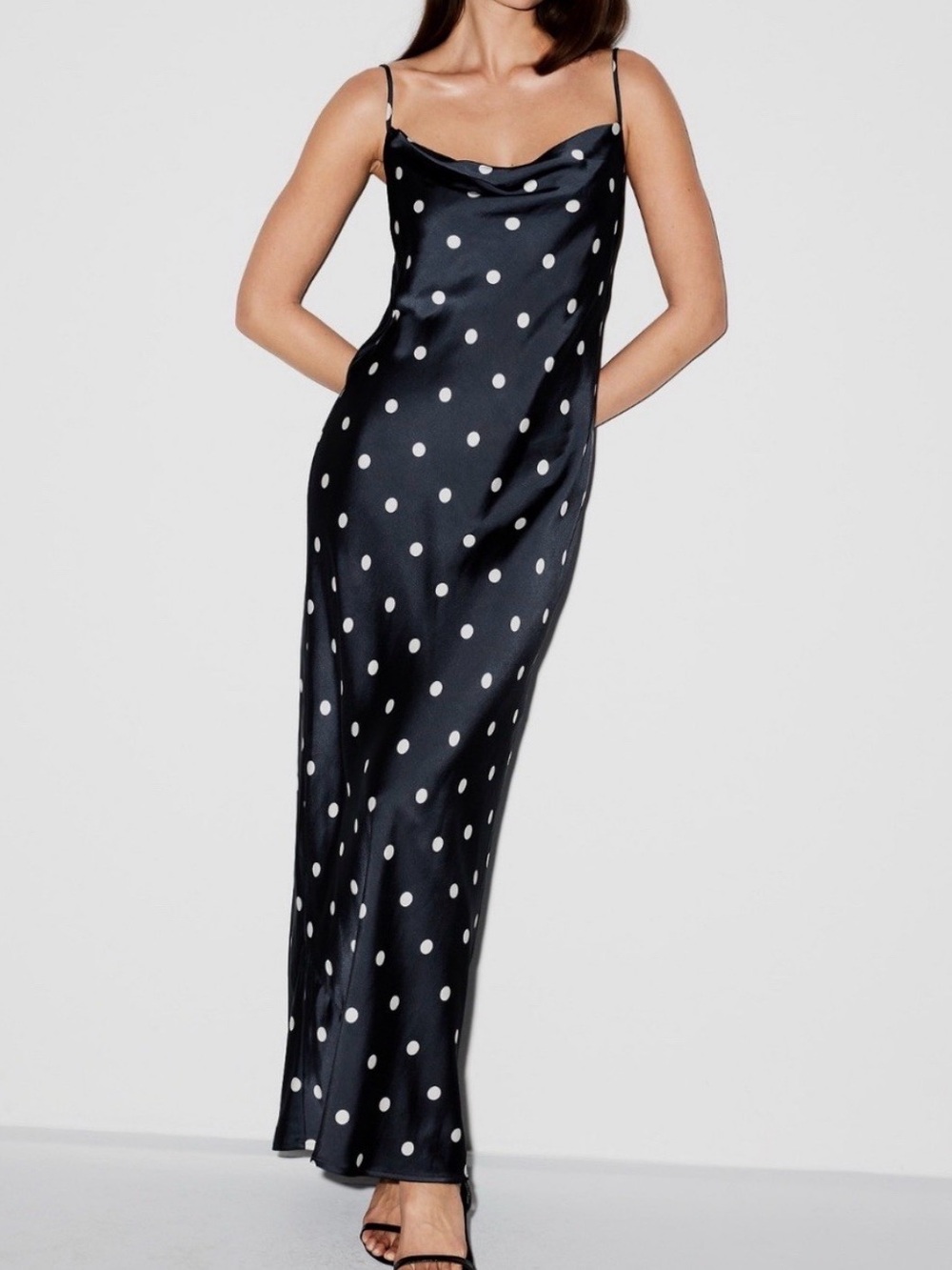 Old Navy The Occassion Satin Navy Dot Cowl Neck slip